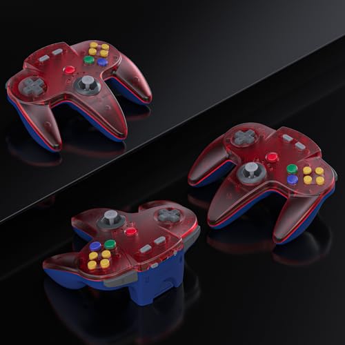 2 Pack Wireless N64 Controller for Switch 1 & 2, N64 Console, Gunmetal/Red | (Built-in Vibration) (Rechargeable) (3D Analog Stick), 2.4 GHz USB & N64 Receiver Made for Switch Online, Windows PC, macOS - color: Two Pack Gunmetal Grey/Clear Red