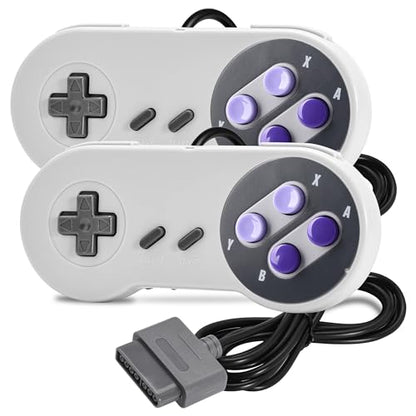 SAFFUN 2 Pack Wired SNES Gamepad Controller - Fully Compatible With Original SNES/SFC [Plug and Play] (Gray/Purple) - color: Wired Gray / Purple