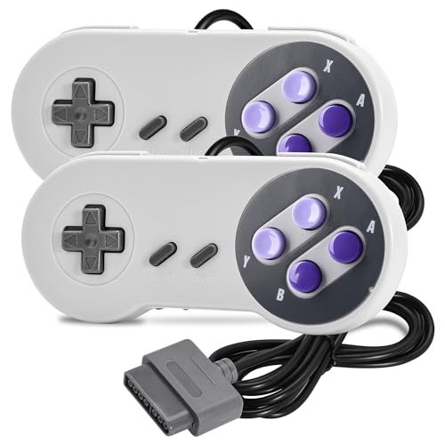 SAFFUN 2 Pack Wired SNES Gamepad Controller - Fully Compatible With Original SNES/SFC [Plug and Play] (Gray/Purple) - color: Wired Gray / Purple