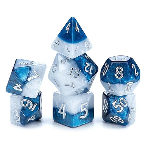 Gate Keeper Games and Dice: Halfsies Dice: Police Box - 7pc Set, Time Lord Blue & Doctor White, Pearlescent Swirl, 7 Resin Dice for Role Playing Games - style: Police Box