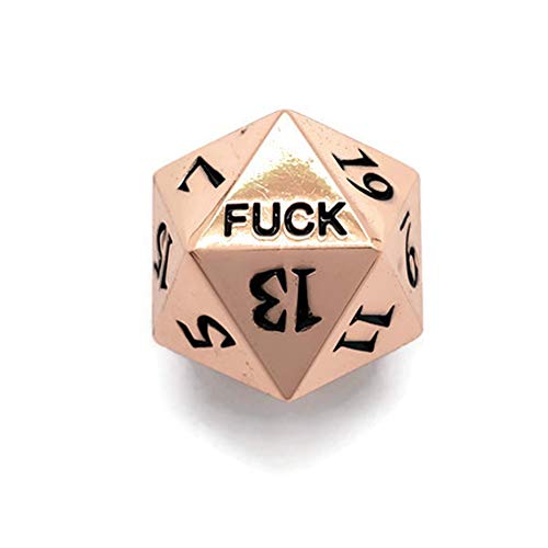 Metal D20 F Dice Critical Fail F 20 Sided Die Set DND Number Role Playing Game Dungeons and Dragons D&D Black Gunmetal Silver Red Blue Rainbow Gold Copper Purple Green Pink White (Single Dice, Copper) - color: Copper, style: Single Dice