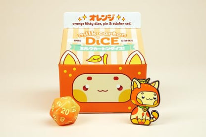 1985 Games Orange Kawaii Cat Dice Set – Dungeons and Dragons Dice | DND Tabletop Roleplaying - color: Orange
