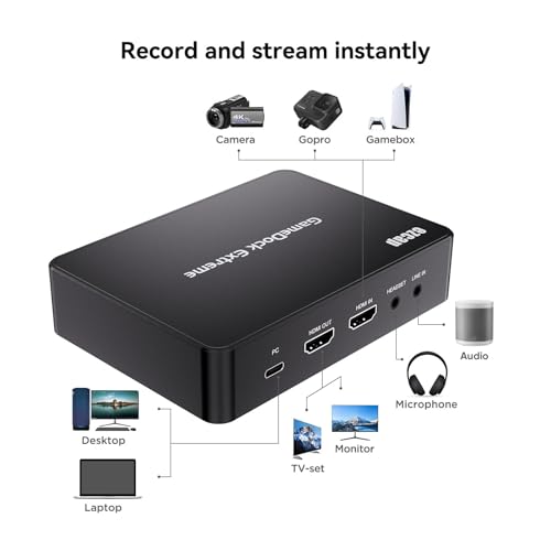 Game Capture Card, HDMI to USB 3.0, 4K 60FPS and 1080p 240FPS Video Recording Device, Compatible with Windows, Mac, and Linux, Ideal for Streaming, Gaming, and Video Conferencing