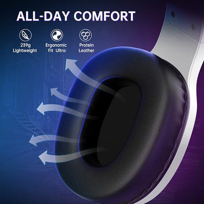 AOC Wireless Gaming Headset Compatible with PS5/4, Switch, PC- White | USB-C & Bluetooth 5.4 & 2.4GHz Gaming Headphones with Noise Canceling Mic, 7.1 Virtual Surround, 20ms Latency, 45H, RGB - color: White