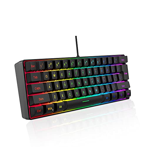 DGG K60 61 Keys RGB Backlit 60% Wired Gaming Keyboard, Ergonomic Waterproof Mini Compact 60 Percent Mechanical Feeling Keyboard, for PC Mac PS4 Xbox Gamer, Typist, Travel - color: Black