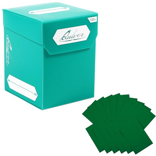 Quiver Time Deck Box 100+ & 100 Artemis Green Sleeves Bundle | 1 deck box 100+ with 2 dividers and 100 Artemis green sleeves (66 x 93 mm), for MTG and other TCG - color: Green, size: 100+ (with sleeves)