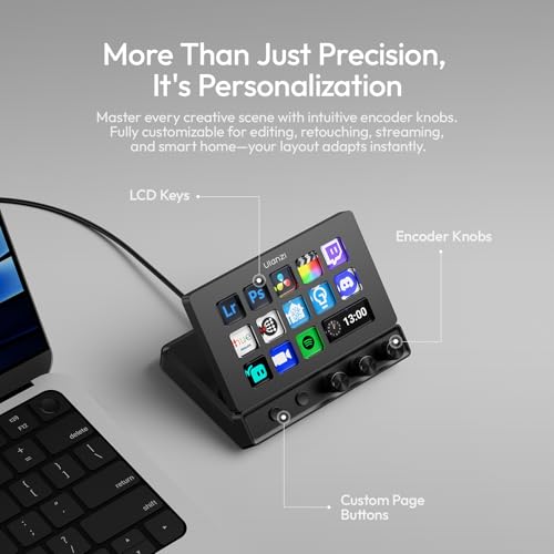 ULANZI D200X Creative Deck Macro Keyboard, 14 LCD Keys & 3 Encoder Knobs, 8-in-1 Hub w 4K HDMI, 3.5mm Audio, SD/TF Reader, USB 3.2 10Gbps, for Video Editing/Streaming/Smart Home PC, Mac