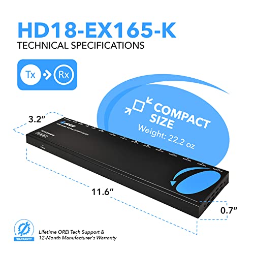 OREI 4K 1x8 HDMI Extender Splitter Multiple Over CAT 6/7 Cable with EDID management - 4K@30Hz upto 165ft and 1080p@60Hz upto 230ft- Loop Out | 1x8 HDMI Extender – HDMI 1.4, 10.2Gbps, Dolby TrueHD, DTS-HD Master Audio, Plug & Play, Metal Housing, PoC Suppo