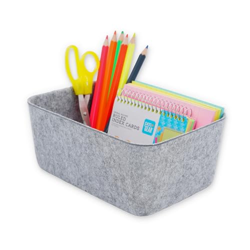 Welaxy Felt deep Storage Bins lidded Drawer Organizer Caddy for junk stuff stationery makeup jewelry closet bathroom minimalist lifestyle (Gray Bin, S) - color: Gray Bin, size: S