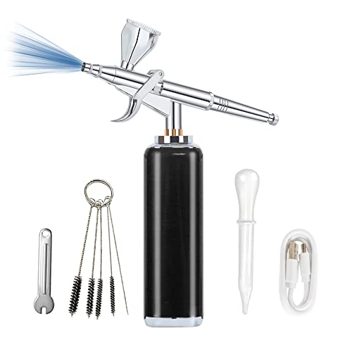 High air Flow Airbrush Kit,Portable Airbrush Compressor, Rechargeable Cordless Airbrush, Mini Air Brush, Handheld Airbrush Gun for Barber, Model Painting, Nail Art, Makeup, Tattoo - color: black