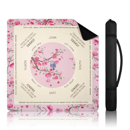 DEVPNR Mahjong Mat for Table with Black Carrying Bag, 32.6"x32.6", Pink | Non-Slip Table Cover, Noise-Reducing, with Rules, Easy Storage, for American Mahjong, Poker, Card & Board Games - color: Pink