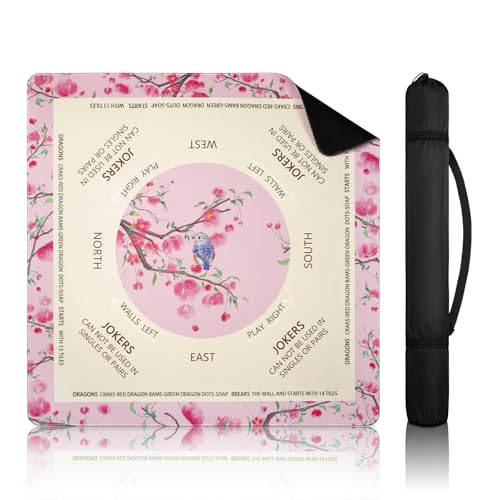 DEVPNR Mahjong Mat for Table with Black Carrying Bag, 32.6"x32.6", Pink | Non-Slip Table Cover, Noise-Reducing, with Rules, Easy Storage, for American Mahjong, Poker, Card & Board Games - color: Pink