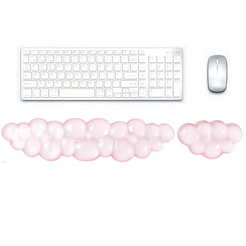 Gel Cloud Wrist Rest Set, Clear Gel Cloud Keyboard Wrist Rest with Non-Slip Base, Ergonomic Wrist Support for Typing Pain Relief, Cute Wrist Pad for Office, Gaming, Computer, Laptop - Pink - color: Cloud Pink Set