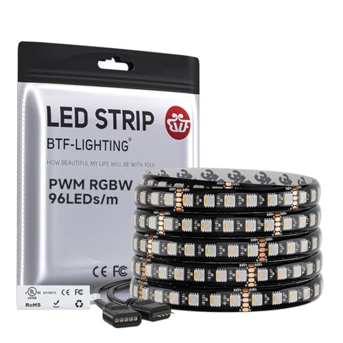 BTF-LIGHTING UL Listed RGBW LED Strip Lights,5050 4 Colors in 1 RGB + 2700K-3000K Warm White,24V DC,16.4ft/5m 60LEDs/m 12mm Black PCB, IP65 Waterproof for Home Decoration(No Adapter or Controller) - color: RGB+Warm White, size: Black PCB IP65
