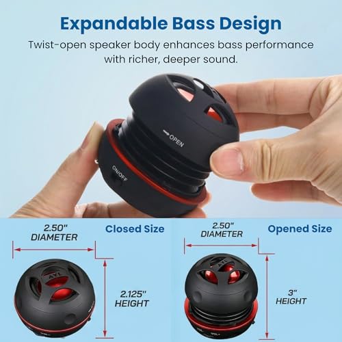 AYL Mini Speaker System, Portable Plug-in Speaker with 3.5mm Aux Input & 3.5 mm Jack, External Audio for Laptop, MP3, iPhone – Small Wireless Bluetooth Speaker with Built-in Mic (Black)
