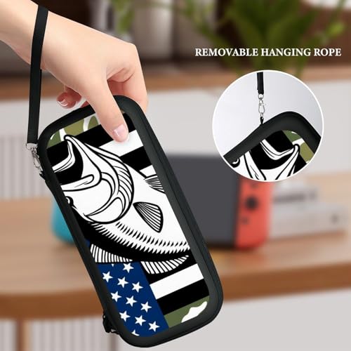 PUYWTIY Portable Hard Shell Case Compatible with Nintendo Switch, Travel Carrying Storage Bag with 15 Game Cartridges American Flag Camo Fishing Fish Game Console Pouch - color: Color(98)