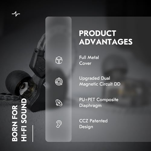 Kinboofi CCZ Solo Silver in Ear Monitor Wired IEM Headphone, DC02 Dual Magnetic Circuit DD HiFi Earphones, Professional HiFi Earphone, Stereo Sound Earbuds, with MIC - color: Silver, size: with MIC