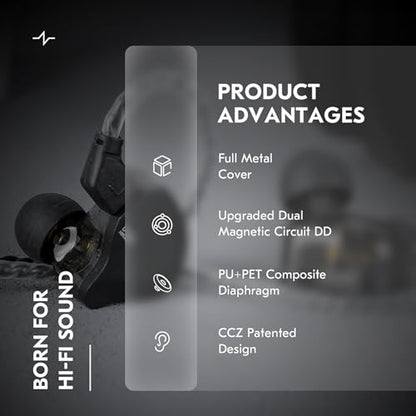 Kinboofi CCZ Solo Silver in Ear Monitor Wired IEM Headphone, DC02 Dual Magnetic Circuit DD HiFi Earphones, Professional HiFi Earphone, Stereo Sound Earbuds, with MIC - color: Silver, size: with MIC