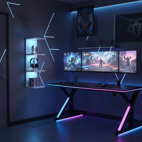 4 Tier RGB Wall Shelf, White | Gaming Shelf with Remote Control,Lack Shelves with Light for Bedroom, Easy to Install Cosmetic& Display Modern Shelf - color: 4r-white