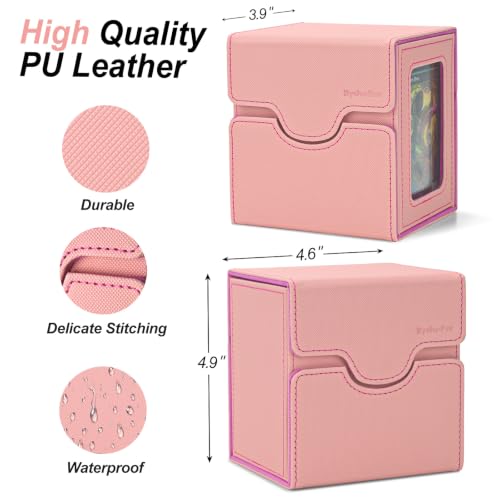 Commander Deck Box for MTG/PTCG/TCG - Patent Pending, Pink | Card Deck Box with Display Fits 100+ Double-Sleeved Cards, Magnetic Trading Card Box with Dice Tray & 35PT Card Holder - color: Pink