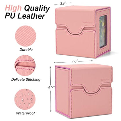 Commander Deck Box for MTG/PTCG/TCG - Patent Pending, Pink | Card Deck Box with Display Fits 100+ Double-Sleeved Cards, Magnetic Trading Card Box with Dice Tray & 35PT Card Holder - color: Pink