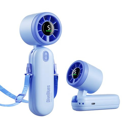 Diveblues Mini Handheld Fan, 30ft/s Portable Turbo Fan [12H Max Cooling], 4000mAh Personal Fan with LED Display, 3-in-1 Hand Held/Neck/Desk Fan for Travel, Cruise, Disney Essentials - color: Glacier Blue