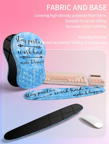 Hokafenle 2in1 Combination, Wave Keyboard Wrist Rest and Ergonomic Curvature Mouse Pad Wrist Support for Relieve Wrist Pain, Filled with Soft Cushion Memory Foam, Stay Positive - color: Stay Positive