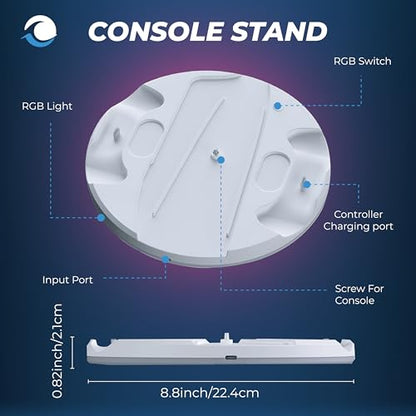 Stand with Dual Controller Charger for PS5 Slim – Vertical Console Stand with Headset Hook for PlayStation 5 - Cool RGB Lights - Efficient Charging - Charging Station for Dualsense and Edge Gamepad