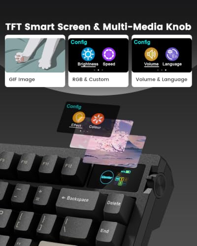 L80 Wireless Gaming Keyboard, 75% Mechanical Keyboard with Smart Display and Knob, Tri-Mode BT/2.4GHz/USB-C, Gasket Mount RGB Backlit, Hot Swappable for PC Mac - color: Black