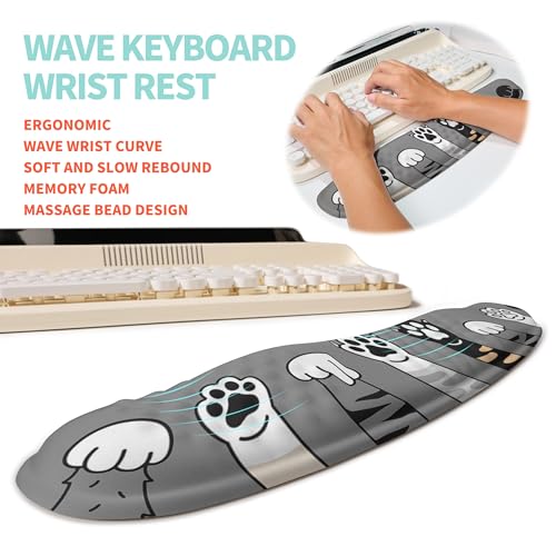 2-in-1 Ergonomic Set, Wave Rise Keyboard Wrist Rest and Massage Bulge Slope Mouse Pad Wrist Support, Cushion Memory Foam Integrated to Relieve Wrist Pain, Cute Cat Paws - color: Cute Cat Paws