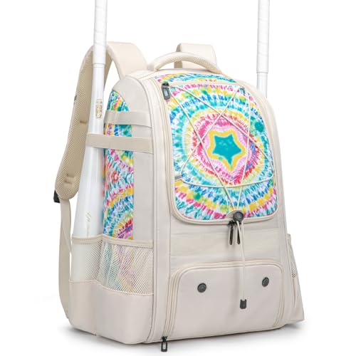 KAVIGOR Baseball Bag for Youth | Softball Backpack 50L Large Capacity with Shoe Compartment and 4 Bat Holders | Nova Flare Series - color: Beige