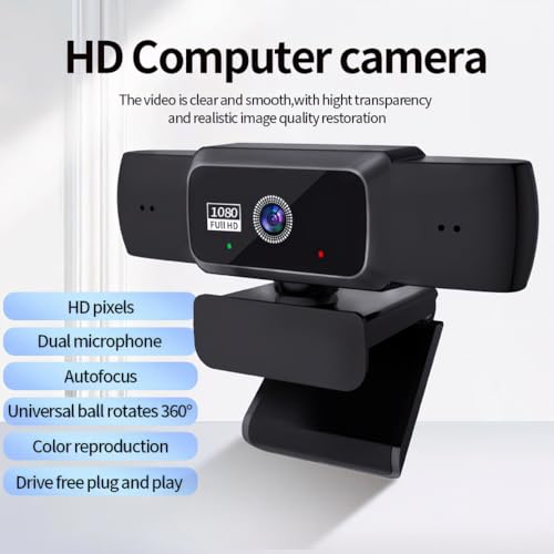 Hprosper 1080P Webcam with mic, Noise Cancellation, Wide-Angle Lens, Auto Light Correction, Plug & Play USB Webcam for Laptop, Desktop, PC, Mac, Zoom, Skype, Streaming