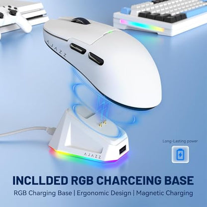 ATTACK SHARK X Ajazz AJ159 Superlight Gaming Mouse with RGB Charging Dock,PAW3395 26K DPI Sensor,56G Rechargeable Wireless Gaming Mouse,6 Programmable Buttons,Ergonomic Computer Mice USB3.0 for PC/MAC - color: AJ159P White