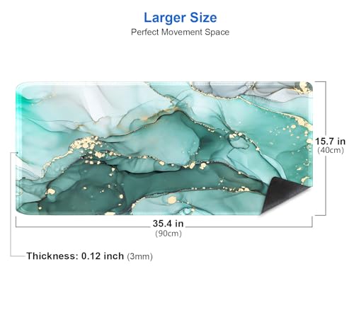 IMAYONDIA Teal Turquoise Marble Desk Mat, Abstract Swirls Cute Desk Pad, Modern Green Ink Art Large Gaming Mouse Pad Mousepad for Desks, Aesthetic Desktop Laptop Mat, Gift for Women Men - color: Teal Turquoise Marble