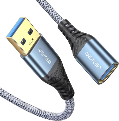 ANDTOBO 6.6FT USB Extension Cable, USB 3.0 Type A Male to Female Extender Cables High-Speed Data Transfer 5Gbps Compatible with Gamepad, Printer, Webcam, USB Keyboard, Flash Drive, Hard Drive - size: 6.6 ft