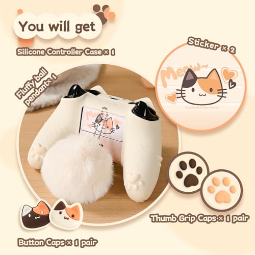 GeekShare Cat Paw Controller Skin Grips Set Anti-Slip Silicone Protective Cover Skin Case Compatible with Xbox Series X Controller with 2 Thumb Caps & 2 Button Caps & 1 Fluffy Ball & 2 Sticker-Calico - color: Calico