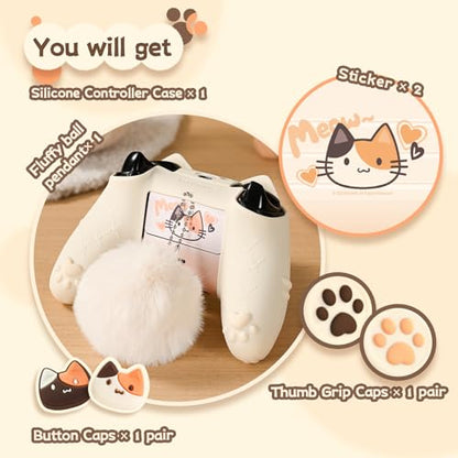 GeekShare Cat Paw Controller Skin Grips Set Anti-Slip Silicone Protective Cover Skin Case Compatible with Xbox Series X Controller with 2 Thumb Caps & 2 Button Caps & 1 Fluffy Ball & 2 Sticker-Calico - color: Calico
