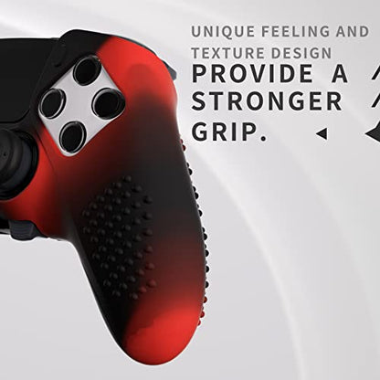 PlayVital 3D Studded Edition Anti-Slip Silicone Cover Case for ps5 Edge Controller, Soft Rubber Protector Skin for ps5 Edge Wireless Controller with 6 Thumb Grip Caps - Red & Black - color: Red & Black