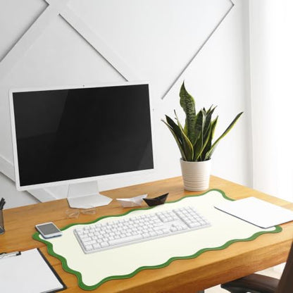 Hahafelt Scalloped Desk Mat Large Desk Pad Cute Coquette Table Mat Back to School Preppy Table Make up Pad Nonslip Graduation Gift with Stitching Waterproof Gaming(Green,23.6 x 13.8 Inches) - color: Green, size: 23.6L x 13.8W inches