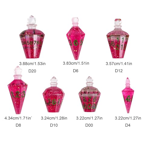 7PCS Potion DND Dice Set,Transparent Sharp Edge Dice Set D&D RPG Polyhedral Die,for Dungeons & Dragons, Pathfinder, and TTRPG Roleplaying Games.(Magenta) - color: Pink