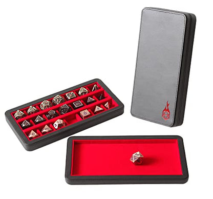 Forged Dice Co. Reliquary Large Divided Dice Case with Dice Tray for Polyhedral Dice Sets - 21 Felt-Lined Chambers - Magnetic Lid Closure - Metal Dice Storage Box - Red - color: Red