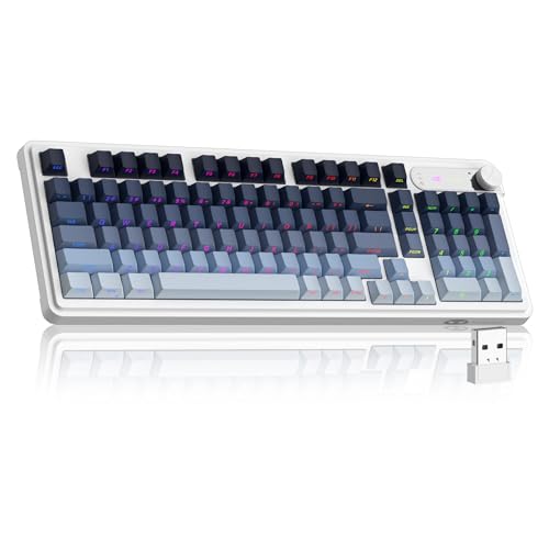 MageGee GK960 Wireless Keyboard, 98 Keys Tri-Mode BT/2.4G/Wired Membrane Gaming Keyboard, RGB Creamy Keyboard with Number Pad, Knob Control, Side Printed Keycaps, 4000mAh Battery - Black & Blue - color: Black & Blue