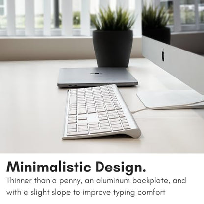 Macally Ultra Slim USB Wired Computer Keyboard - Compatible Apple Keyboard or Windows - Full Size with 20 Mac Keyboard Keys -with Numeric Keypad - Silver Aluminum Finish - color: Silver