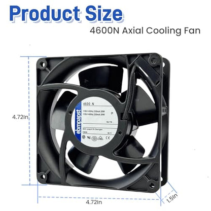 for ebmpapst 4600N Axial Fan，115V 12038 Industrial Cooling Fan All-Metal Heat-Resistant Cooling Fan 4600N, 2-Pin 20W