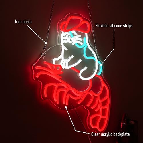 Cat Cowboy Lobster Neon Sign Dimmable Cowboy Shrimp LED Neon Light Cat Crawfish Light Up Sign for Wall Decor Home Club Party Hotel Bar Restaurant - style: Cat Cowboy Lobster