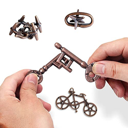 MHY Jumbo Metal Brain Teaser Puzzles for Adults - 4 Pack Challenging 3D Mind Games | with Portable Case | IQ Logic Toys & Gift for Teens - color: A-4pcs Keys Set