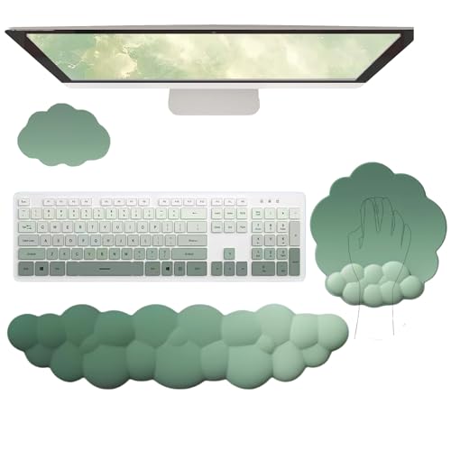 Cloud Keyboard Wrist Rest Dark Green Mouse Pad with Wrist Rest Ergonomic Wrist Pad Memory Foam Non-Slip Wrist Support for Computer Laptop Gaming Home Office Relief Typing Pain Green - color: 3pcs Silk Gradient Green