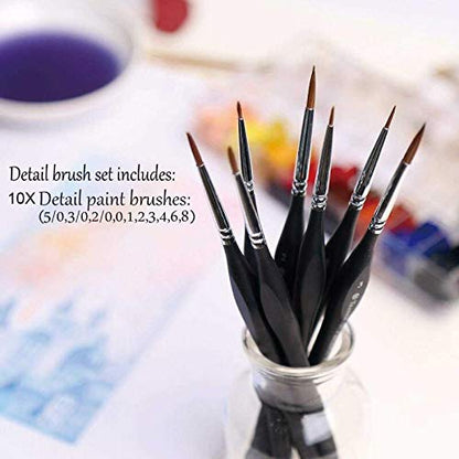 Golden Maple Detail Paint Brushes Set 10pcs Miniature Brushes for Fine Detailing & Art Painting - Acrylic, Watercolor, Oil, Models - style: 10BK
