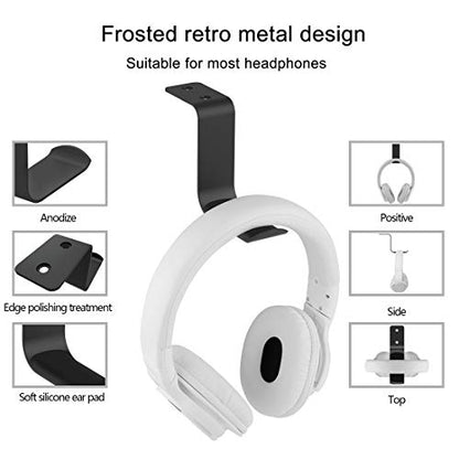 GEEKRIA Headphone Wall Mount Aluminum Headset Holder, Gaming Headset Headphone Hook Holder, Headphone Stand Hanger Wall Mount Under Desk for All Headphones Size (2Pcs / Z/Black)