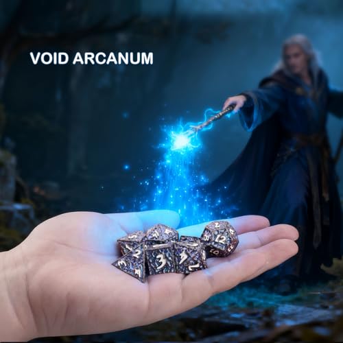 Haxtec Metal DND Dice Set Black Blue Polyhedral D&D Dice Compatible with Dungeons and Dragons Gift TTRPG Glitter Metal Dice - color: Black Blue White
